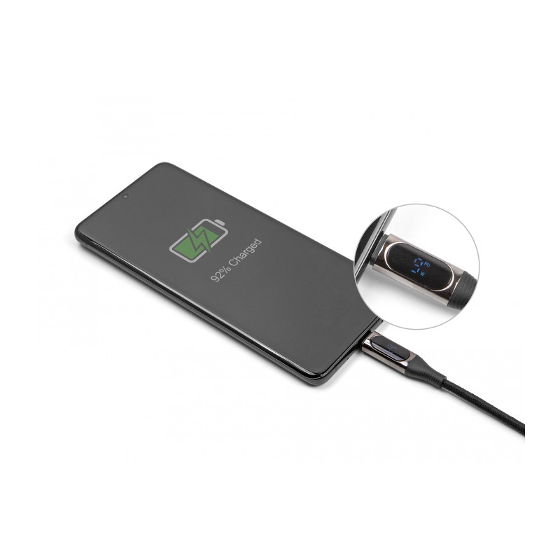 Delock USB 2.0 Daten- und Schnellladekabel USB Type-C™ Stecker zu Stecker PD 3.0 100 W mit Leistungsanzeige 2 m