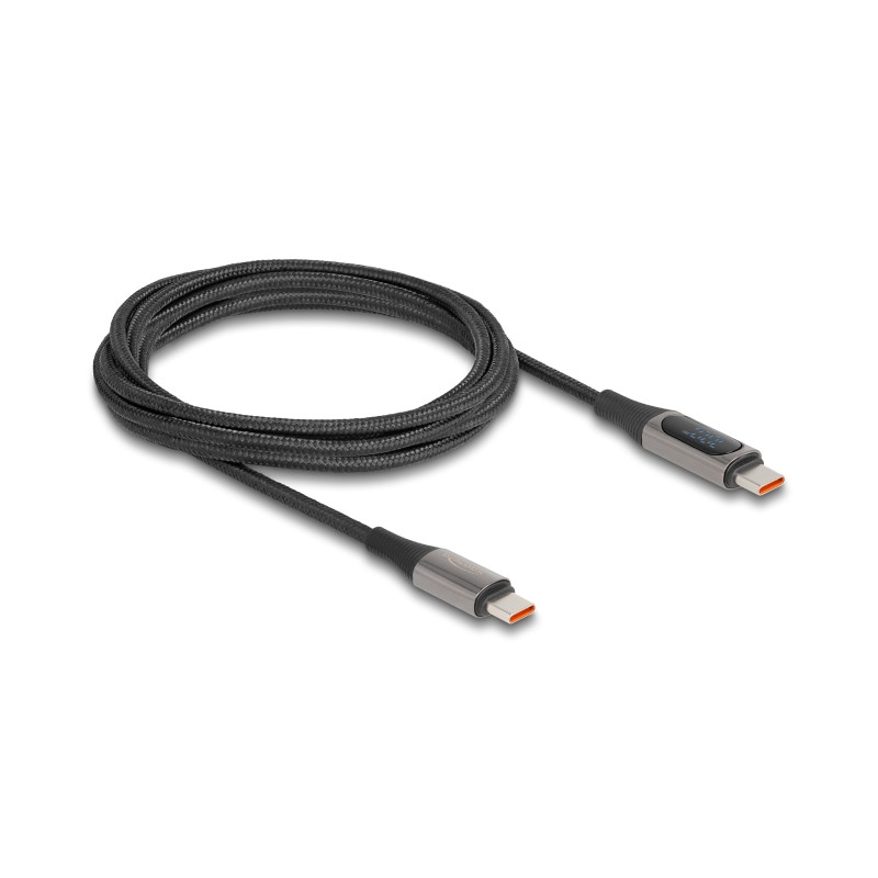 Delock USB 2.0 Daten- und Schnellladekabel USB Type-C™ Stecker zu Stecker PD 3.0 100 W mit Leistungsanzeige 2 m