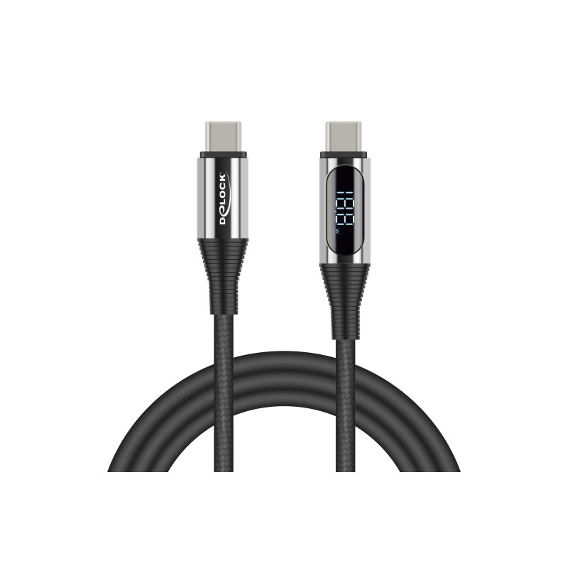 Delock USB 2.0 Daten- und Schnellladekabel USB Type-C™ Stecker zu Stecker PD 3.0 100 W mit Leistungsanzeige 2 m