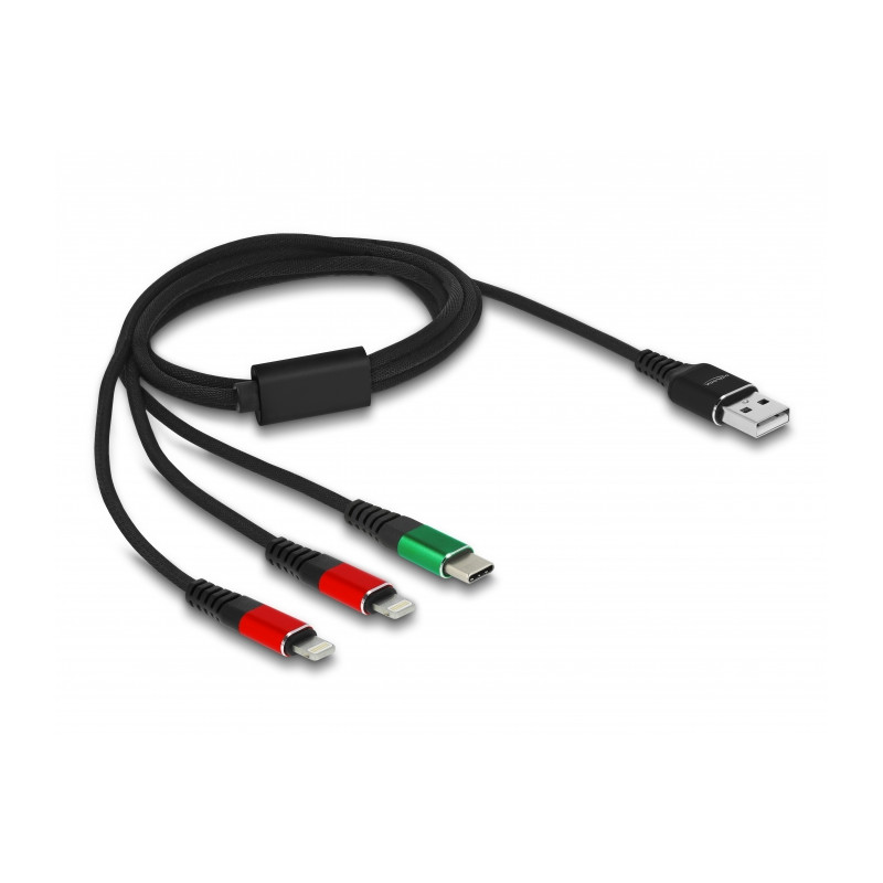 Delock USB Ladekabel 3 in 1 Typ-A zu 2 x Lightning™ / USB Type-C™ 1 m