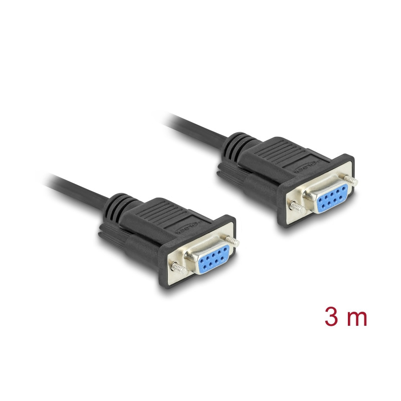 Delock RS-232 Kabel Seriell D-Sub9 Buchse zu Buchse mit schmalem Steckergehäuse 3 m