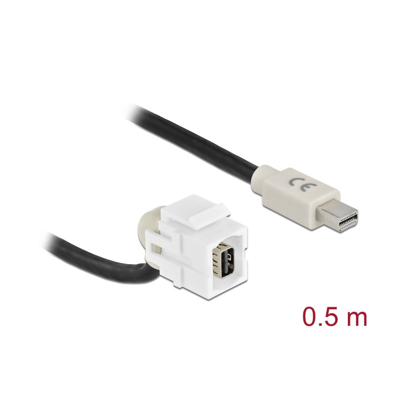 Delock Keystone Modul mini DisplayPort Buchse 110° - mini DisplayPort Stecker mit Kabel weiß
