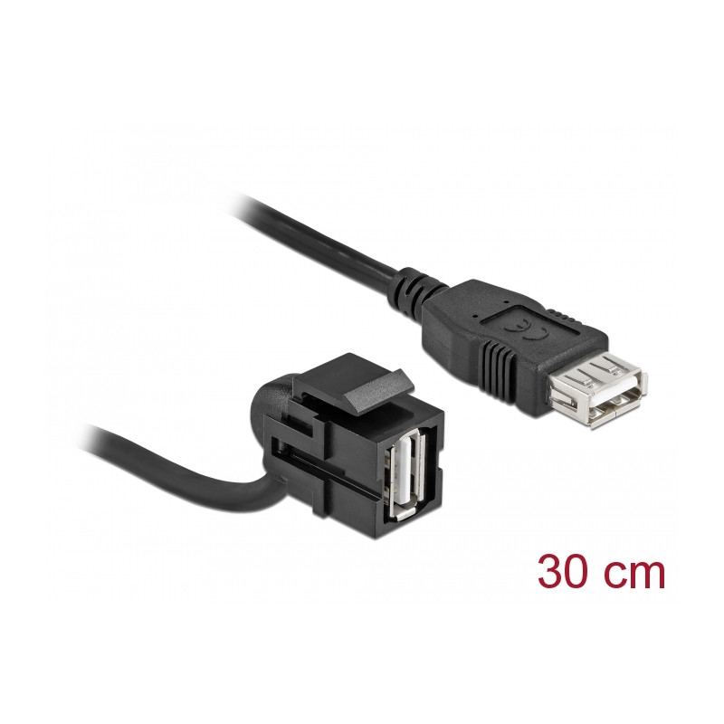 Delock Keystone Modul USB 2.0 A Buchse 110° - USB 2.0 A Buchse mit Kabel schwarz