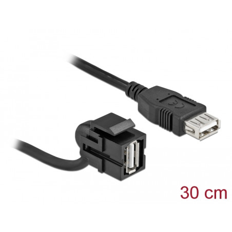 Delock Keystone Modul USB 2.0 A Buchse 110° - USB 2.0 A Buchse mit Kabel schwarz