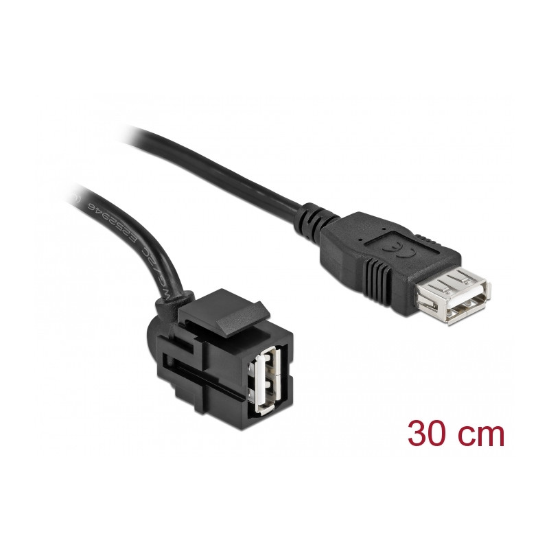 Delock Keystone Modul USB 2.0 A Buchse 250° - USB 2.0 A Buchse mit Kabel schwarz