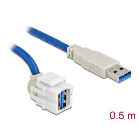 Delock Keystone Modul USB 5 Gbps Typ-A Buchse 250° zu Typ-A Stecker mit 0,5 m Kabel weiß
