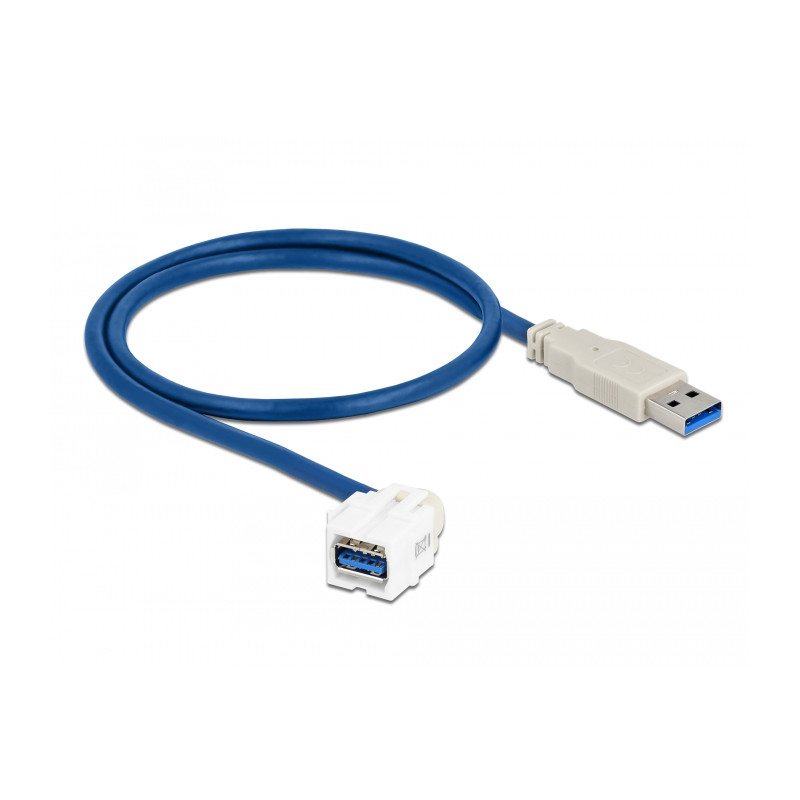 Delock Keystone Modul USB 5 Gbps Typ-A Buchse 250° zu Typ-A Stecker mit 0,5 m Kabel weiß