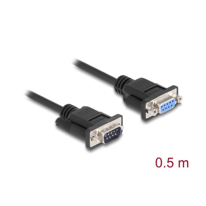 Delock RS-232 Kabel Seriell D-Sub 9 Stecker zu Buchse Nullmodem mit schmalem Steckergehäuse 0,5 m