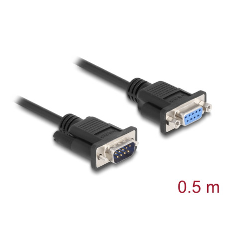 Delock RS-232 Kabel Seriell D-Sub 9 Stecker zu Buchse Nullmodem mit schmalem Steckergehäuse 0,5 m