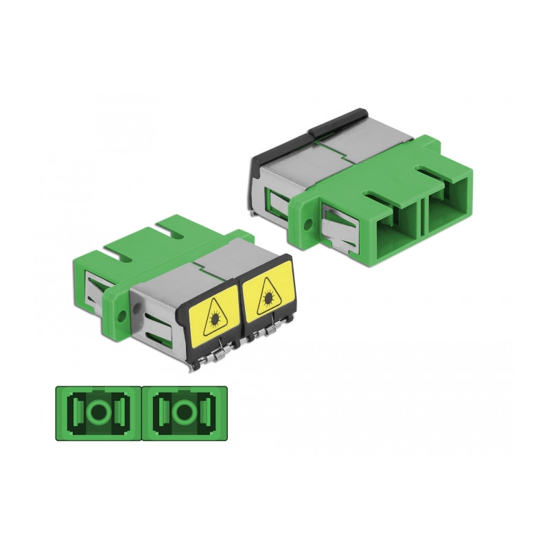Delock LWL Kupplung mit Laserschutzklappe SC Duplex Buchse zu SC Duplex Buchse Singlemode grün