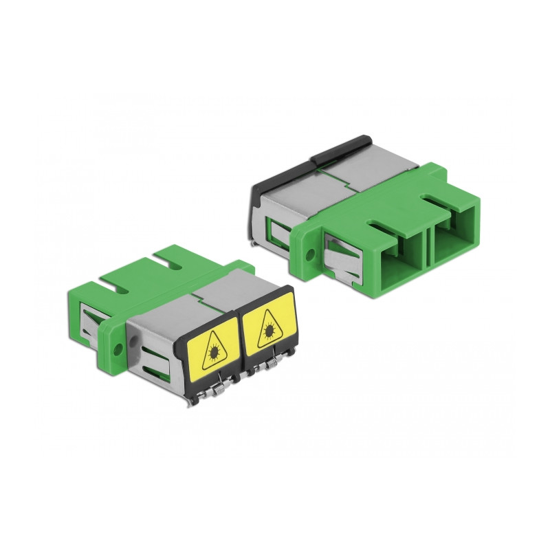 Delock LWL Kupplung mit Laserschutzklappe SC Duplex Buchse zu SC Duplex Buchse Singlemode grün