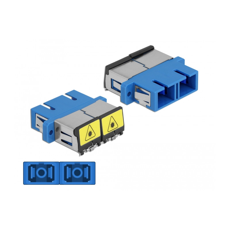 Delock LWL Kupplung mit Laserschutzklappe SC Duplex Buchse zu SC Duplex Buchse Singlemode blau