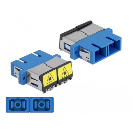 Delock LWL Kupplung mit Laserschutzklappe SC Duplex Buchse zu SC Duplex Buchse Singlemode blau