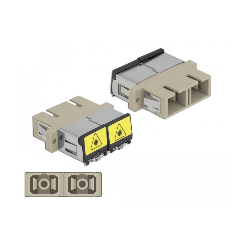 Delock LWL Kupplung mit Laserschutzklappe SC Duplex Buchse zu SC Duplex Buchse Multimode beige