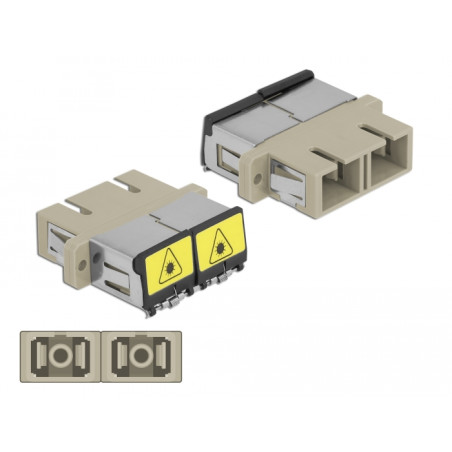 Delock LWL Kupplung mit Laserschutzklappe SC Duplex Buchse zu SC Duplex Buchse Multimode beige