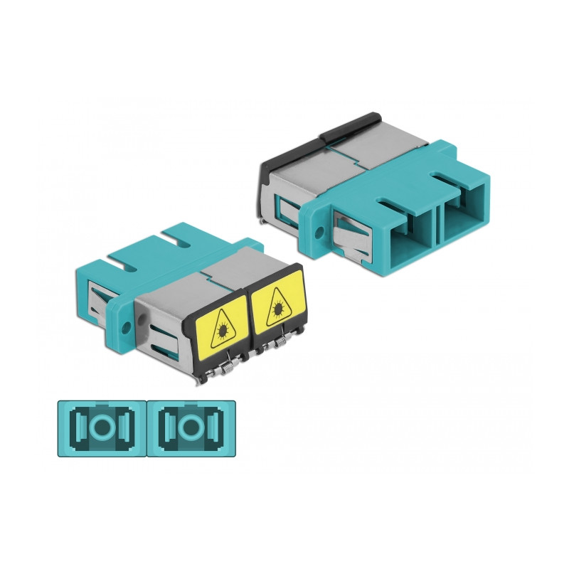 Delock LWL Kupplung mit Laserschutzklappe SC Duplex Buchse zu SC Duplex Buchse Multimode aqua
