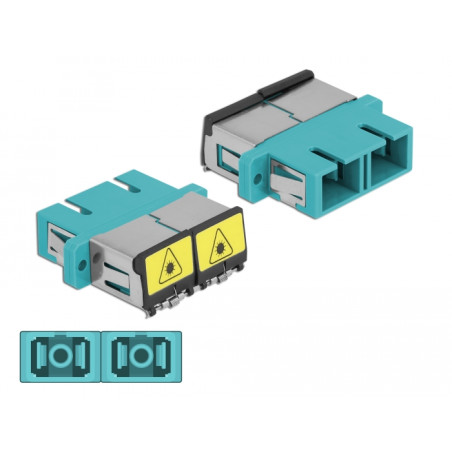 Delock LWL Kupplung mit Laserschutzklappe SC Duplex Buchse zu SC Duplex Buchse Multimode aqua