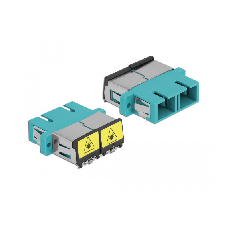 Delock LWL Kupplung mit Laserschutzklappe SC Duplex Buchse zu SC Duplex Buchse Multimode aqua