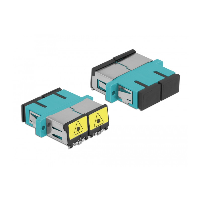 Delock LWL Kupplung mit Laserschutzklappe SC Duplex Buchse zu SC Duplex Buchse Multimode aqua
