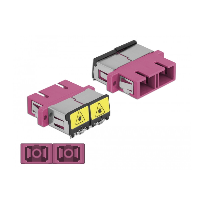 Delock LWL Kupplung mit Laserschutzklappe SC Duplex Buchse zu SC Duplex Buchse Multimode violett