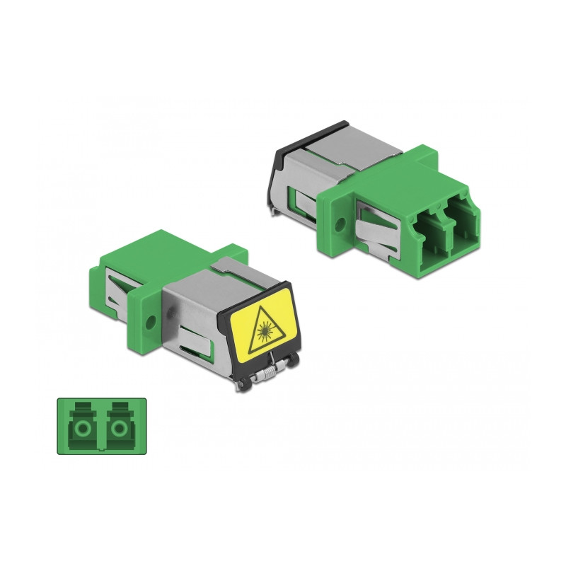 Delock LWL Kupplung mit Laserschutzklappe LC Duplex Buchse zu LC Duplex Buchse Singlemode grün