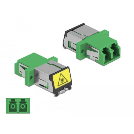 Delock LWL Kupplung mit Laserschutzklappe LC Duplex Buchse zu LC Duplex Buchse Singlemode grün