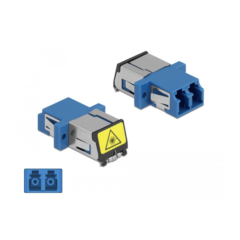 Delock LWL Kupplung mit Laserschutzklappe LC Duplex Buchse zu LC Duplex Buchse Singlemode blau