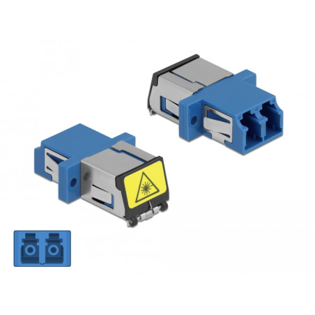 Delock LWL Kupplung mit Laserschutzklappe LC Duplex Buchse zu LC Duplex Buchse Singlemode blau
