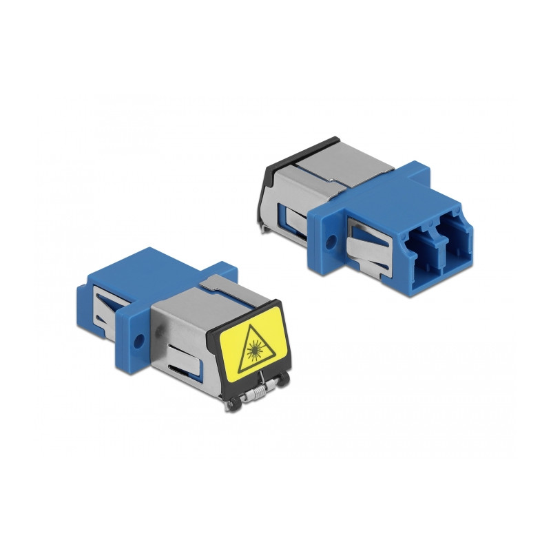 Delock LWL Kupplung mit Laserschutzklappe LC Duplex Buchse zu LC Duplex Buchse Singlemode blau