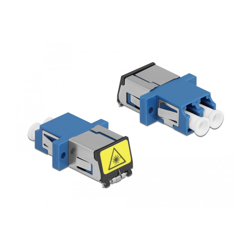 Delock LWL Kupplung mit Laserschutzklappe LC Duplex Buchse zu LC Duplex Buchse Singlemode blau