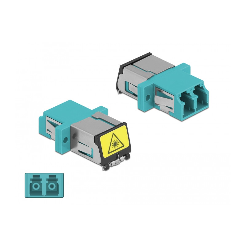 Delock LWL Kupplung mit Laserschutzklappe LC Duplex Buchse zu LC Duplex Buchse Multimode aqua