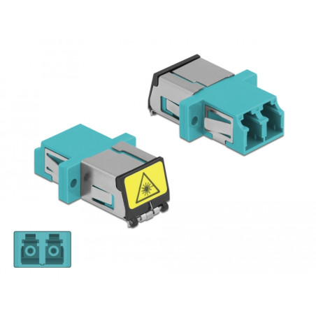 Delock LWL Kupplung mit Laserschutzklappe LC Duplex Buchse zu LC Duplex Buchse Multimode aqua