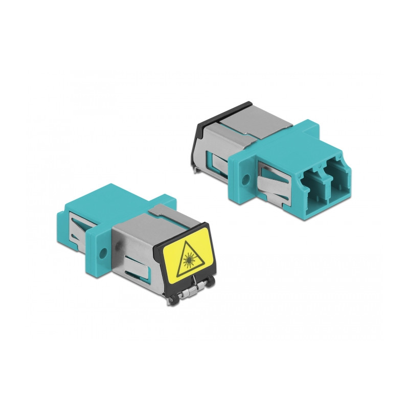 Delock LWL Kupplung mit Laserschutzklappe LC Duplex Buchse zu LC Duplex Buchse Multimode aqua