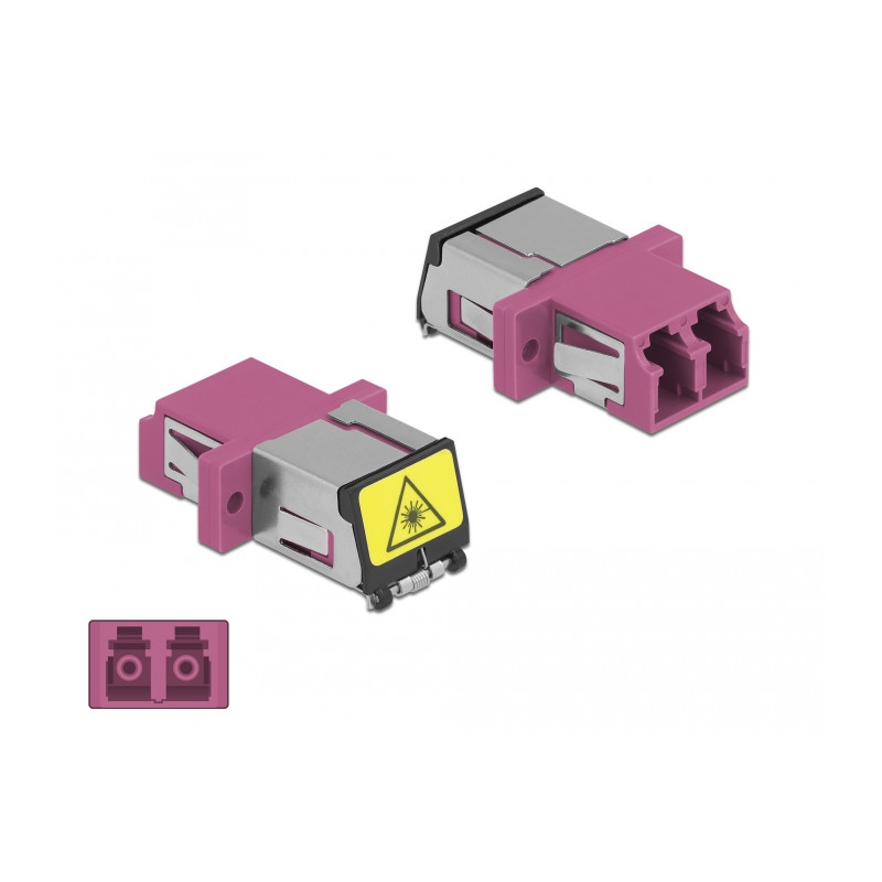 Delock LWL Kupplung mit Laserschutzklappe LC Duplex Buchse zu LC Duplex Buchse Multimode violett
