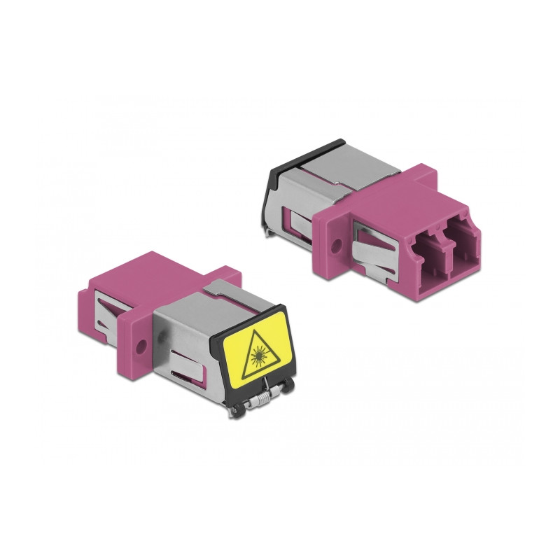 Delock LWL Kupplung mit Laserschutzklappe LC Duplex Buchse zu LC Duplex Buchse Multimode violett