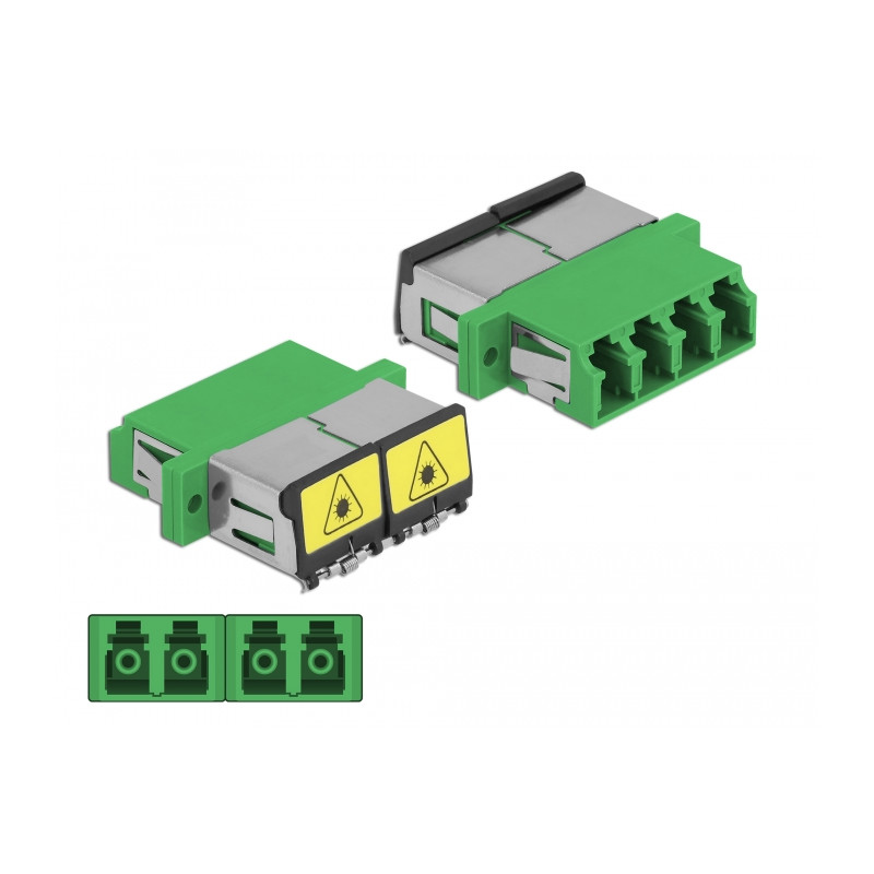 Delock LWL Kupplung mit Laserschutzklappe LC Quad Buchse zu LC Quad Buchse Singlemode grün
