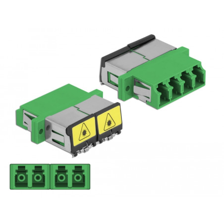 Delock LWL Kupplung mit Laserschutzklappe LC Quad Buchse zu LC Quad Buchse Singlemode grün