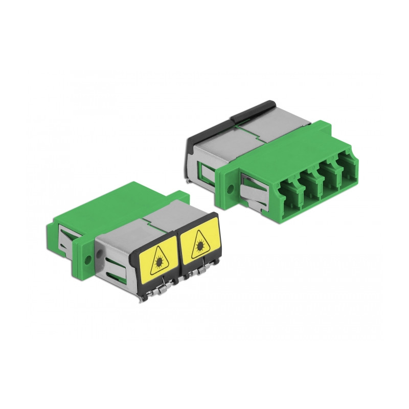 Delock LWL Kupplung mit Laserschutzklappe LC Quad Buchse zu LC Quad Buchse Singlemode grün