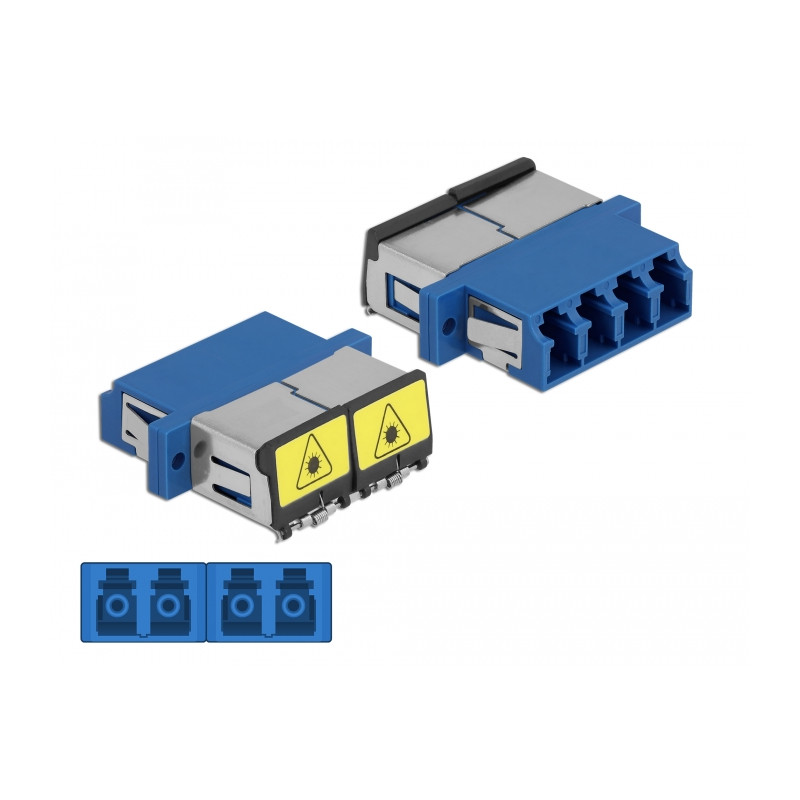 Delock LWL Kupplung mit Laserschutzklappe LC Quad Buchse zu LC Quad Buchse Singlemode blau