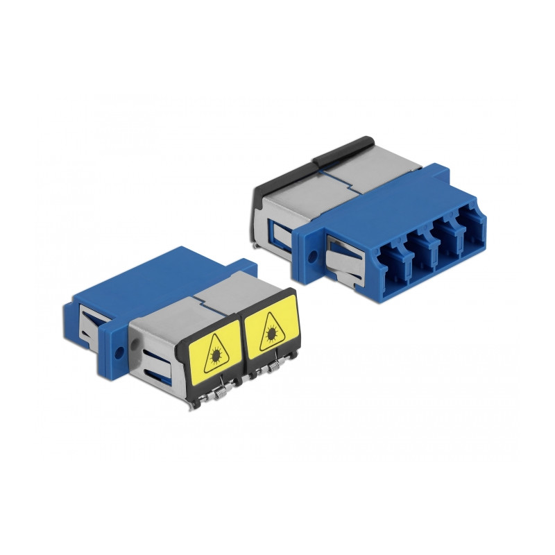 Delock LWL Kupplung mit Laserschutzklappe LC Quad Buchse zu LC Quad Buchse Singlemode blau