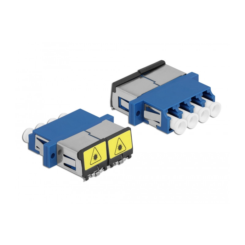 Delock LWL Kupplung mit Laserschutzklappe LC Quad Buchse zu LC Quad Buchse Singlemode blau
