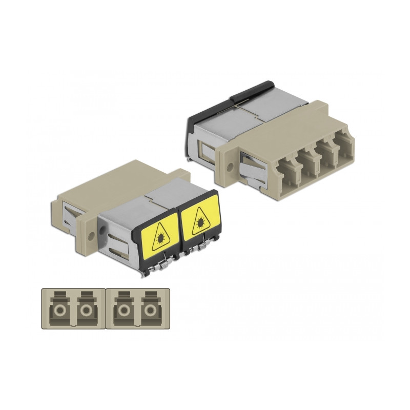 Delock LWL Kupplung mit Laserschutzklappe LC Quad Buchse zu LC Quad Buchse Multimode beige