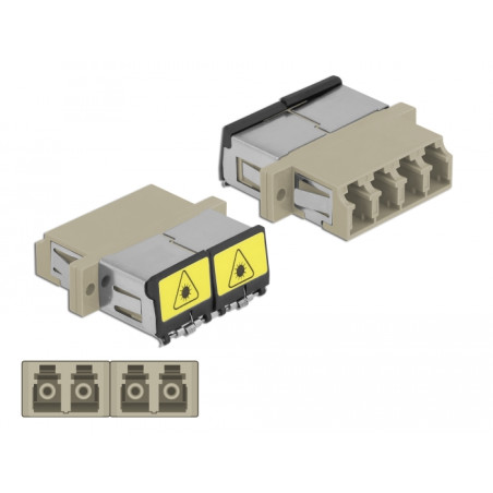Delock LWL Kupplung mit Laserschutzklappe LC Quad Buchse zu LC Quad Buchse Multimode beige