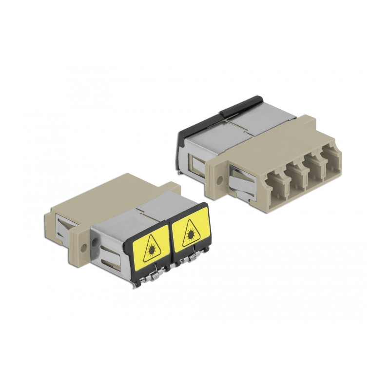Delock LWL Kupplung mit Laserschutzklappe LC Quad Buchse zu LC Quad Buchse Multimode beige