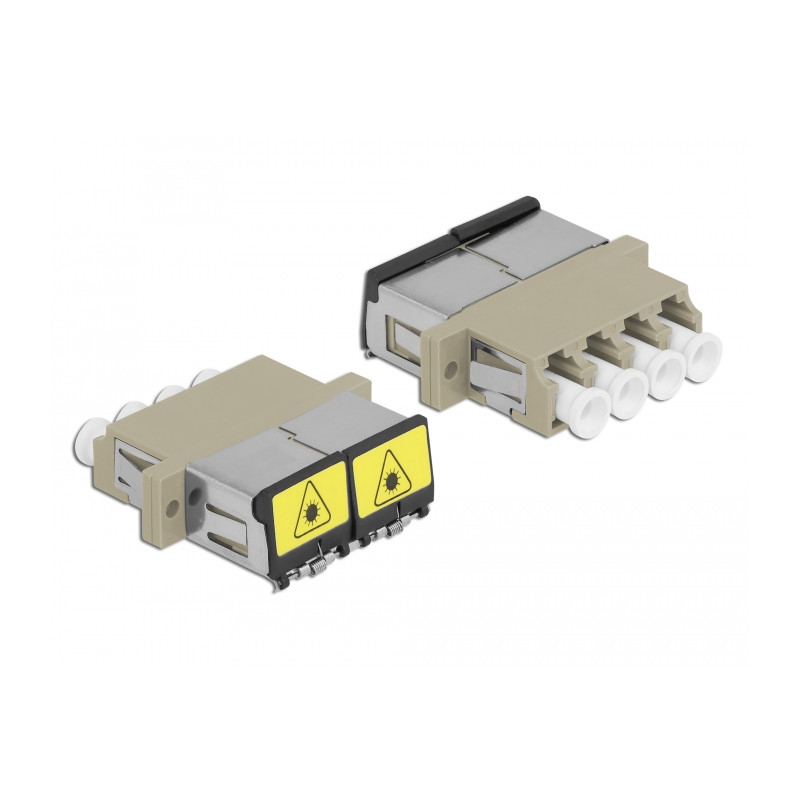 Delock LWL Kupplung mit Laserschutzklappe LC Quad Buchse zu LC Quad Buchse Multimode beige
