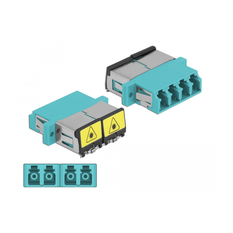 Delock LWL Kupplung mit Laserschutzklappe LC Quad Buchse zu LC Quad Buchse Multimode aqua
