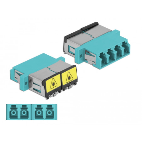 Delock LWL Kupplung mit Laserschutzklappe LC Quad Buchse zu LC Quad Buchse Multimode aqua