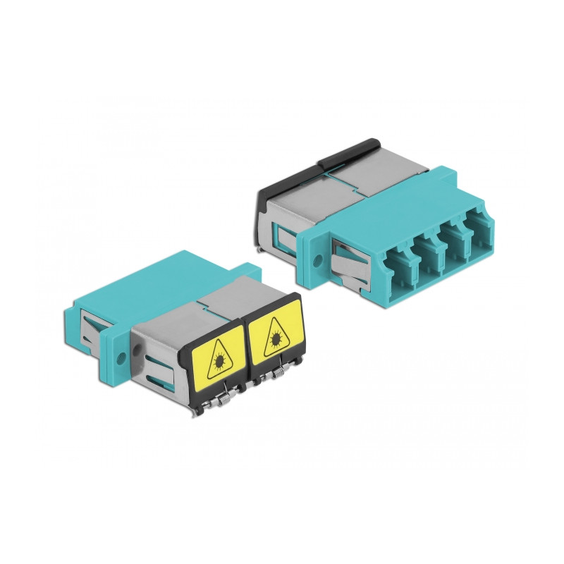 Delock LWL Kupplung mit Laserschutzklappe LC Quad Buchse zu LC Quad Buchse Multimode aqua