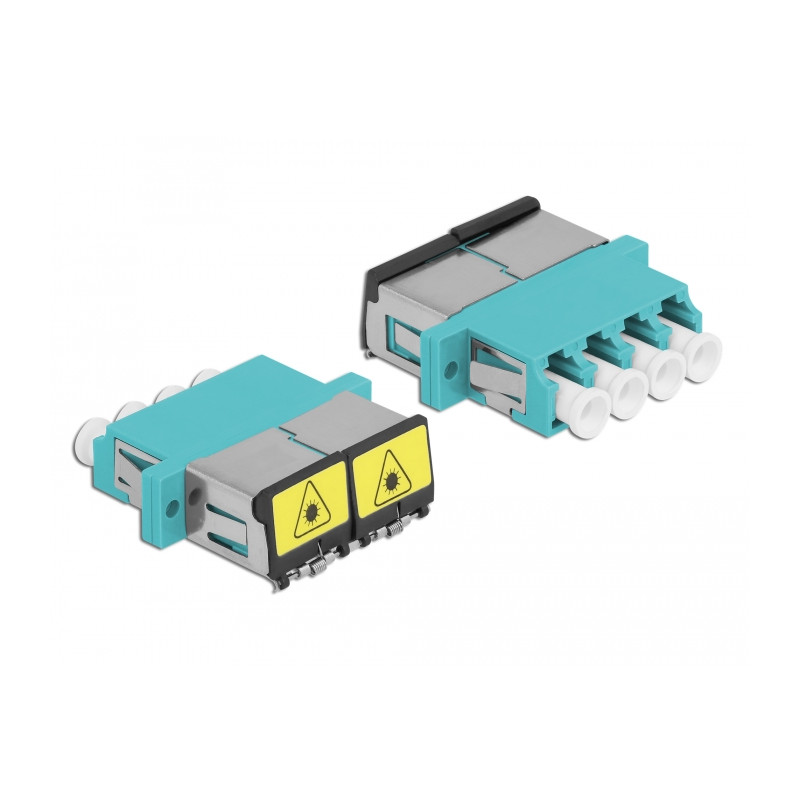 Delock LWL Kupplung mit Laserschutzklappe LC Quad Buchse zu LC Quad Buchse Multimode aqua