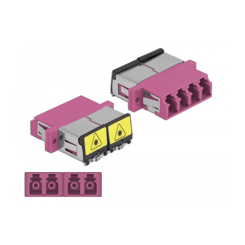 Delock LWL Kupplung mit Laserschutzklappe LC Quad Buchse zu LC Quad Buchse Multimode violett